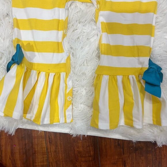 Ricrac & Ruffle girls yellow stripe long sleeve romper size 3T - Picture 4 of 7